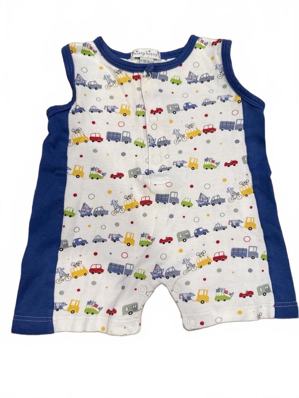 Kissy Kissy Baby 0-3M Sleeveless Romper Blue Vehicle Print